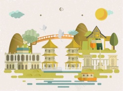 圣淘沙手绘矢量旅游新加坡景点圣淘沙海报背景高清图片