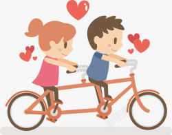 手绘卡通情侣双人自行车元素矢量图素材