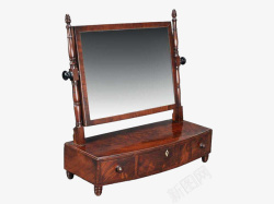 立式镜子复古实物古代梳妆镜小抽屉图高清图片