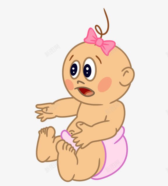 坐着的婴儿png免抠素材_新图网 https://ixintu.com 一根 卡通 头发 婴儿 粉色 纸尿裤 蝴蝶结 黑色