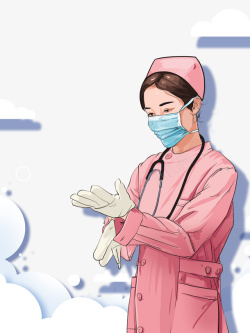 护士漫画护士节云朵手绘护士手套口罩高清图片