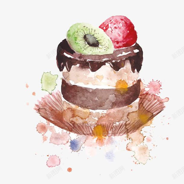 手绘水彩蛋糕png免抠素材_新图网 https://ixintu.com 卡通 巧克力蛋糕 手绘 水彩 水果蛋糕