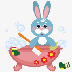 浴缸拿着牙刷的小兔素材