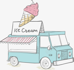 浅蓝色移动冰淇淋车矢量图素材