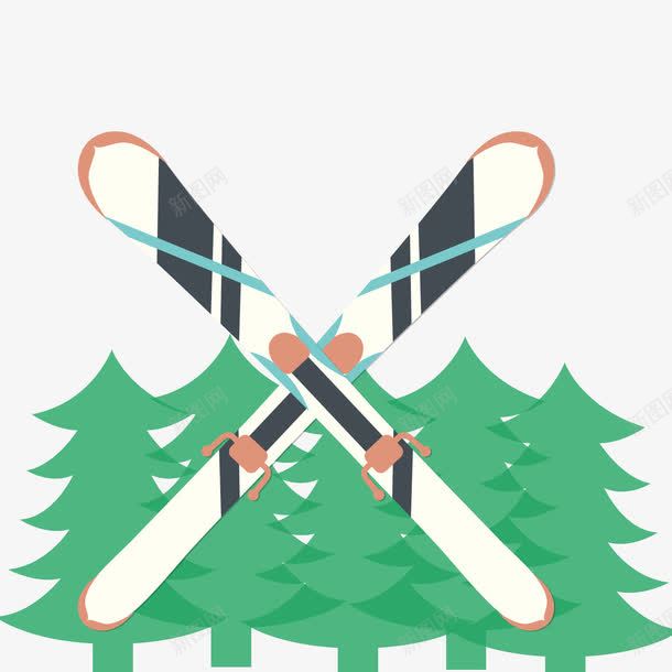 卡通滑雪工具与树林png免抠素材_新图网 https://ixintu.com 卡通植物 滑雪工具 绿色树林 背景装饰