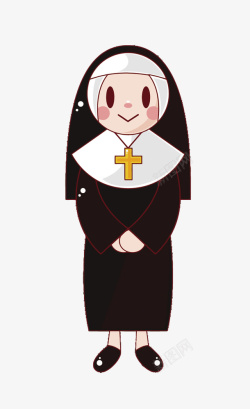 手绘修女卡通教堂的修女矢量图高清图片