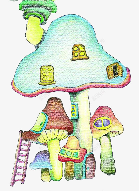 蘑菇房子psd免抠素材_新图网 https://ixintu.com 创意 房子 蘑菇