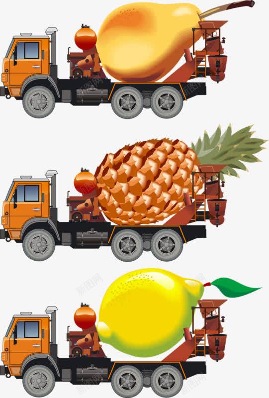 卡通手绘货车png免抠素材_新图网 https://ixintu.com 大卡车 梨子 水果 菠萝 黄色卡车