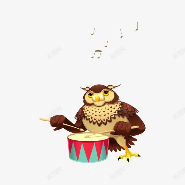 卡通音乐插画矢量图ai免抠素材_新图网 https://ixintu.com 卡通 敲鼓 猫头鹰 矢量图