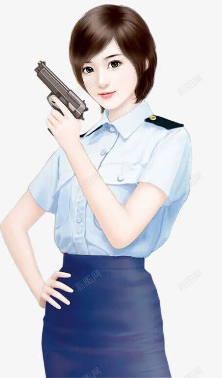 持枪女警察手绘png免抠素材_新图网 https://ixintu.com 可爱女警察 持枪 警察
