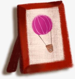 手绘水彩红色的边框热气球素材