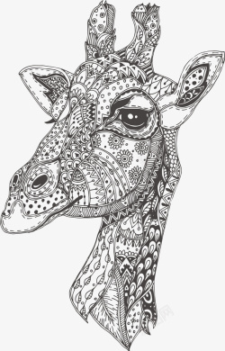 手绘花纹长颈鹿素材