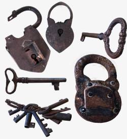 古老的钥匙和锁头素材