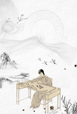 中华刺绣喜鹊中国风手工刺绣海报背景高清图片