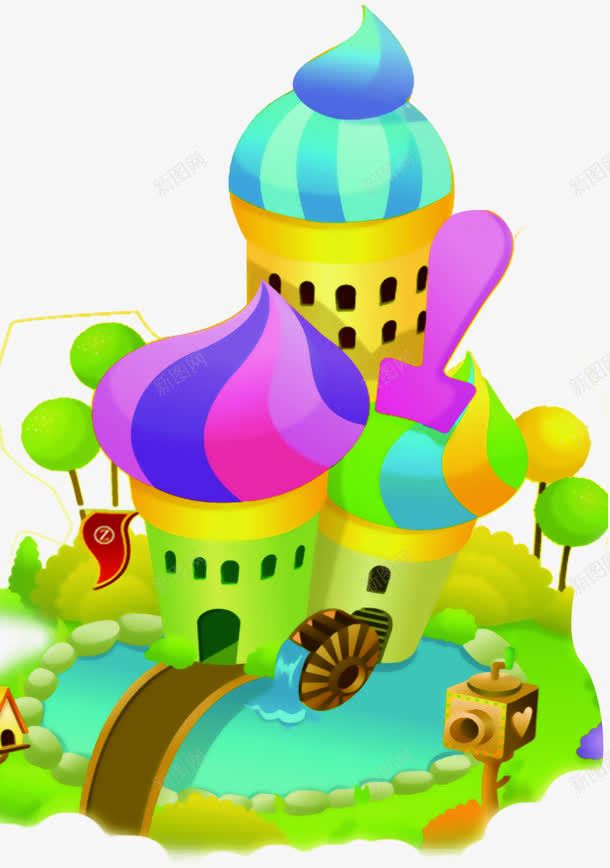 卡通城堡儿童节六一61png免抠素材_新图网 https://ixintu.com 61 儿童节 六一 卡通 城堡