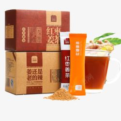 养生茶包装盒实物简品红糖姜茶饮料包装高清图片