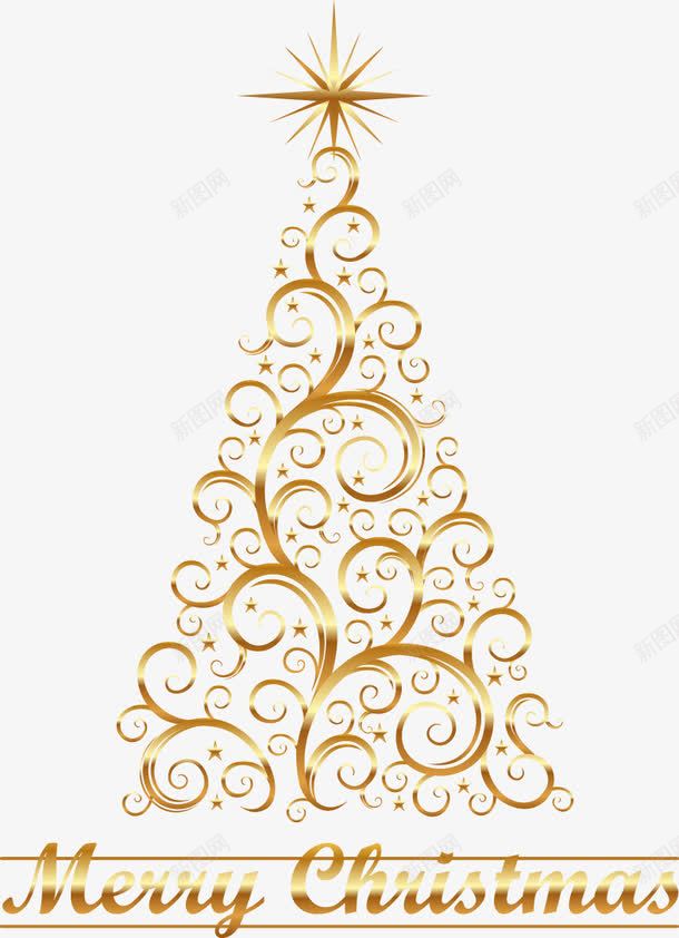 金色花边星星圣诞树png免抠素材_新图网 https://ixintu.com 圣诞树 星星 花边 金色