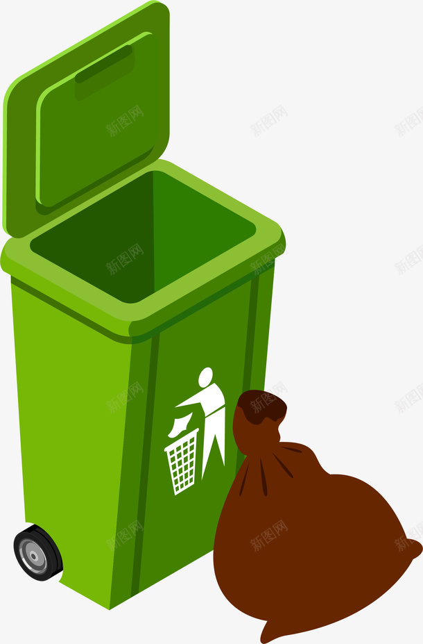 绿色垃圾箱装饰图png免抠素材_新图网 https://ixintu.com 卡通有趣 可爱 垃圾箱 矢量图案 绿色底纹 设计图