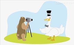 鸭子戴相机卡通熊拍照高清图片