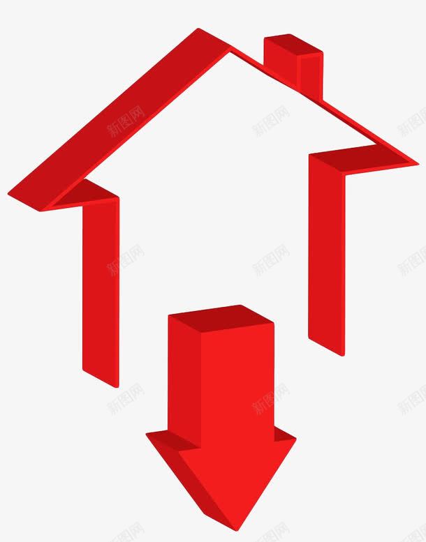 红色手绘房子箭头png免抠素材_新图网 https://ixintu.com 下滑 向下 房子 手绘 箭头
