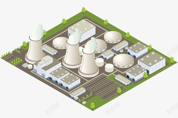 工厂psd免抠素材_新图网 https://ixintu.com 发电 污染 烟囱 电站
