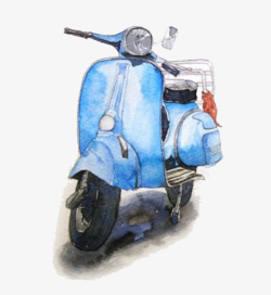 蓝色立体炫酷电商装饰水彩摩托车高清图片