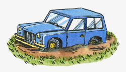 在污泥中手绘插图汽车陷入污泥中高清图片
