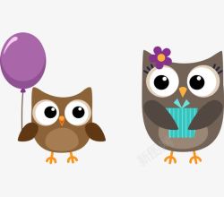 猫头鹰母子卡通手绘可爱猫头鹰母子礼物气球高清图片