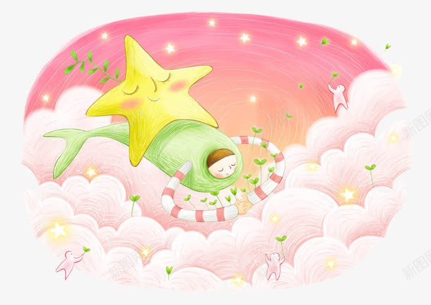 鱼背上的星星png免抠素材_新图网 https://ixintu.com 插画 星星 童话世界 鱼