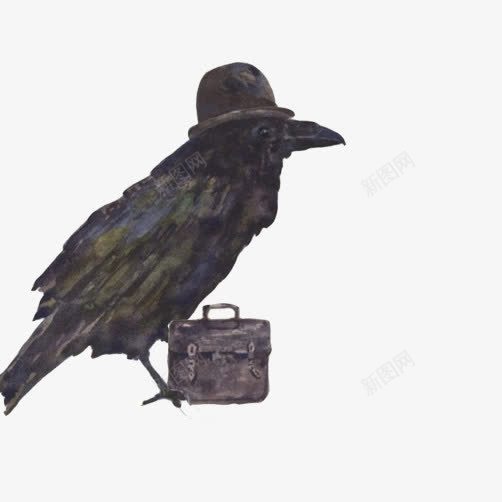 乌鸦绅士创意绘图png免抠素材_新图网 https://ixintu.com 乌鸦 乌鸦飞过 公文包 创意图 戴帽子 鸟 黑色