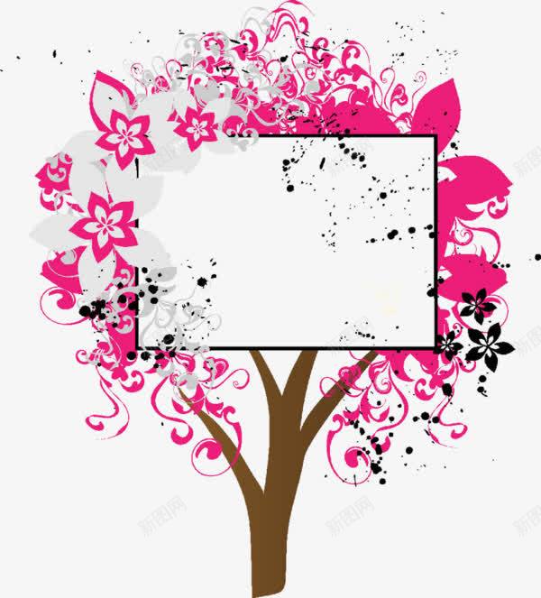 卡通花朵粉色树白色文字框背景png免抠素材_新图网 https://ixintu.com 卡通手绘 文字框 白色背景 粉色花朵