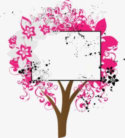 卡通花朵粉色树白色文字框背景素材