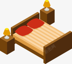 褐色床铺与床头柜矢量图素材
