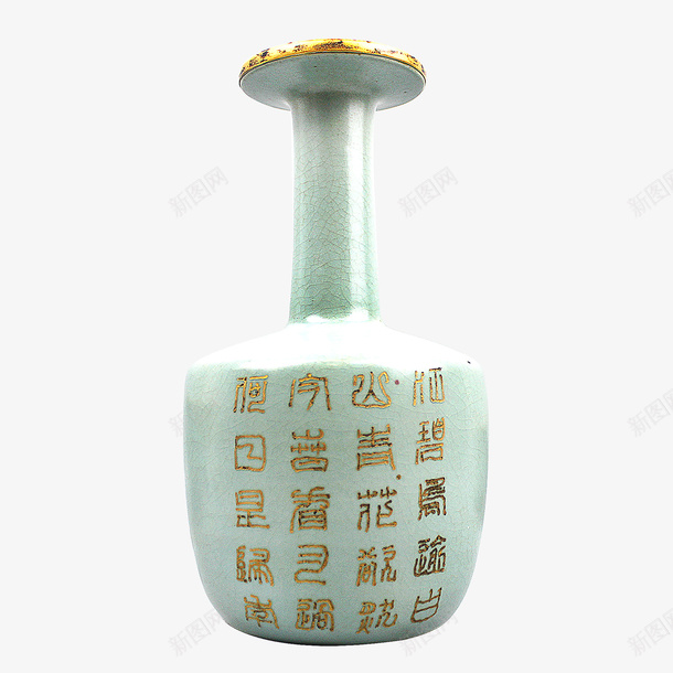 汝窑金口纸槌瓶png免抠素材_新图网 https://ixintu.com PNG 工艺品 汝窑瓷器 瓷器 花瓶 金字