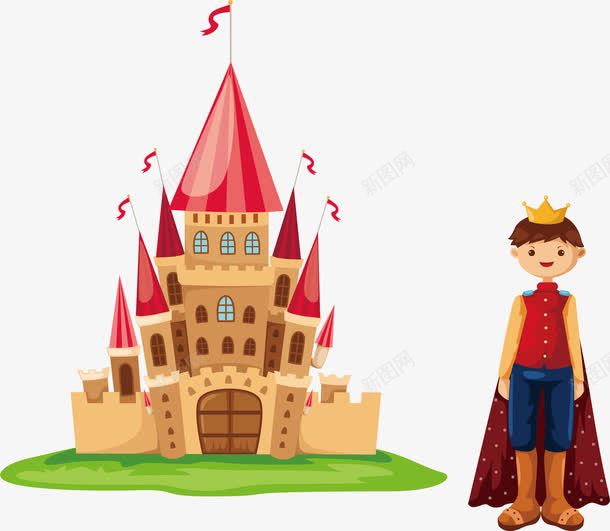 国王城堡png免抠素材_新图网 https://ixintu.com 卡通 国王 帅哥 帅气的国王 野外的 青草 魔法城堡