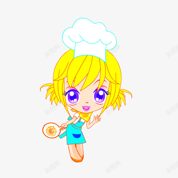 卡通美女厨师煎蛋png免抠素材_新图网 https://ixintu.com 卡通厨娘 大眼睛 时尚女孩 煎蛋 美女厨师