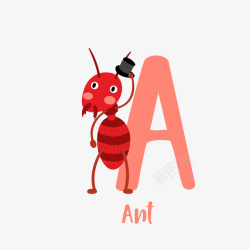 粉色蚂蚁粉色卡通蚂蚁字母A矢量图高清图片