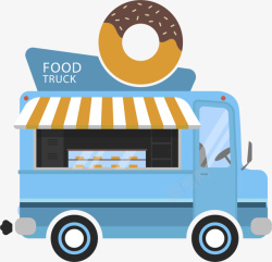 蓝色餐车吃货节甜甜圈餐车高清图片