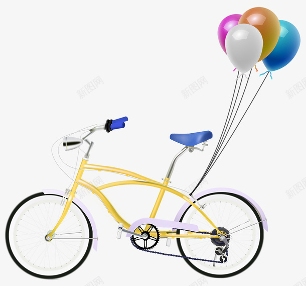 手绘自行车气球装饰图案png免抠素材_新图网 https://ixintu.com 免抠PNG 手绘 气球 浪漫 绑着气球 自行车 装饰图案