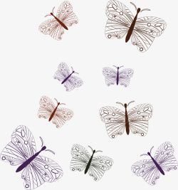 手绘线条蝴蝶花纹素材
