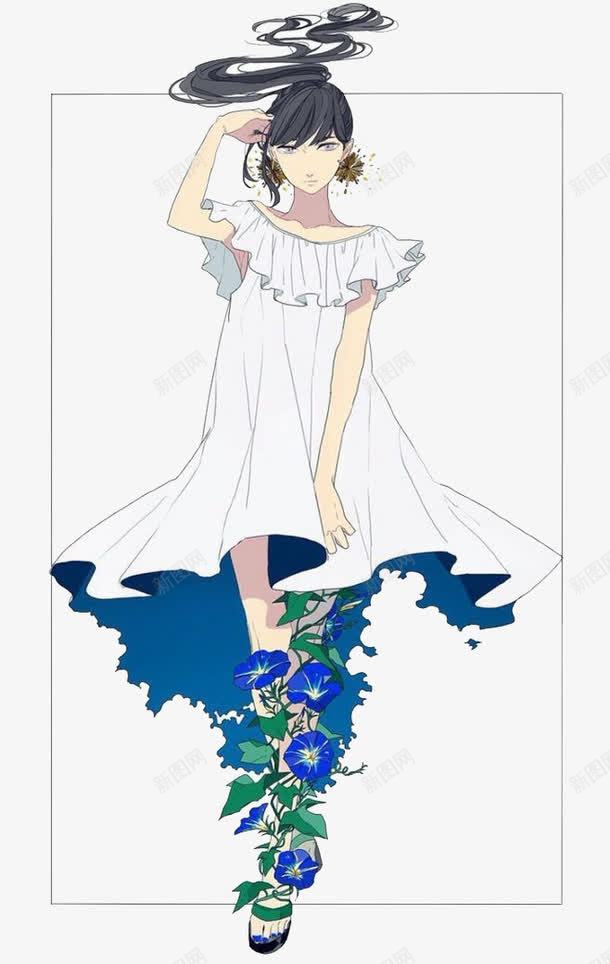 卡通女孩png免抠素材_新图网 https://ixintu.com 卡通 女孩 手绘 水彩 白色 装饰 长发 长裙