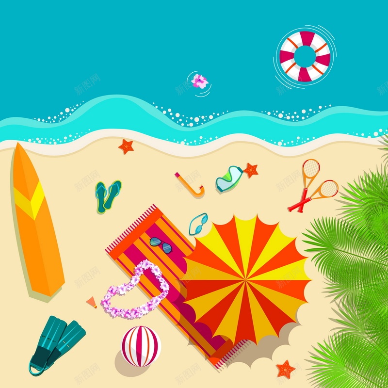 沙滩海滩矢量图ai设计背景_新图网 https://ixintu.com 卡通 夏天 大海 手绘 沙滩 海滩 童趣 躺椅 矢量图