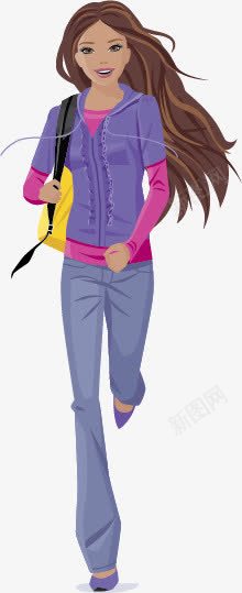 穿着紫色衣服的长发女孩png免抠素材_新图网 https://ixintu.com 卡通 手绘 穿着紫色衣服的女孩 美女 背着黄色包的女孩 长发女孩