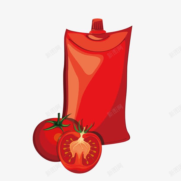 红色西红柿png免抠素材_新图网 https://ixintu.com 包装袋 瓜果蔬菜 番茄酱 红色西红柿 背景装饰 食物