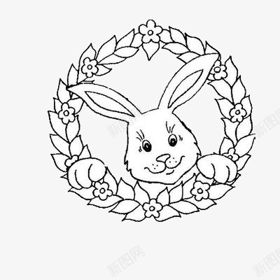 花环与兔子图标png_新图网 https://ixintu.com 兔子 手绘 花环 黑白