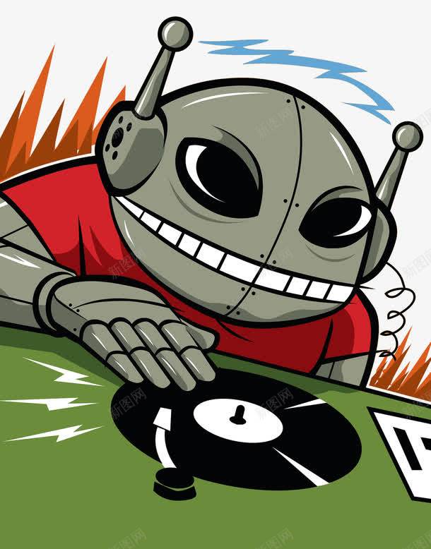 外星机器人DJpng免抠素材_新图网 https://ixintu.com 外星机器人 插画 音乐DJ 黑胶碟