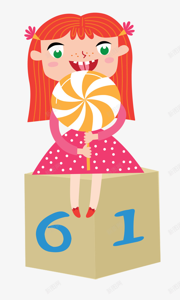 红发女孩棒棒糖装饰png免抠素材_新图网 https://ixintu.com 六一儿童节 卡通人物 棒棒糖 红发女孩 背景装饰