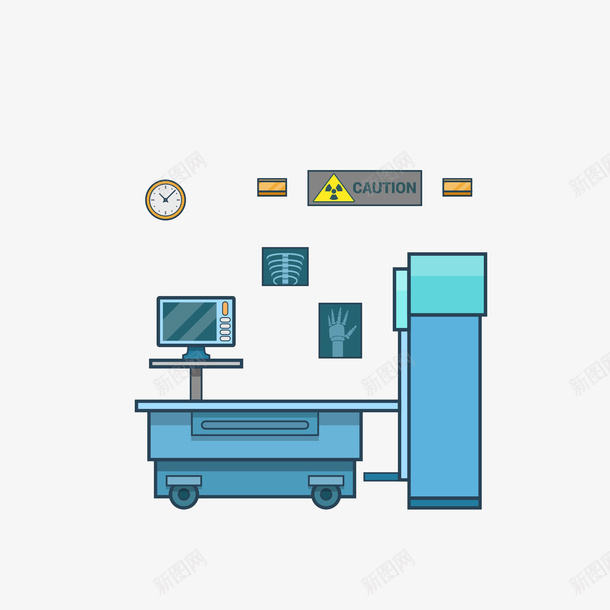 卡通X光室手绘图psd免抠素材_新图网 https://ixintu.com X光仪器 X光室 X光片 医疗 医疗器材 拍X光线 时钟