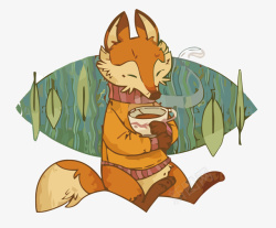 喝茶的狐狸矢量图素材