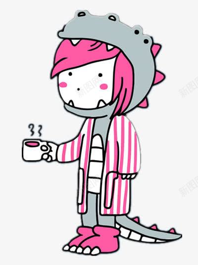 穿恐龙睡衣的男孩png免抠素材_新图网 https://ixintu.com 卡通 可爱 粉色 茶杯